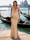 Satin Mermaid Crew Neck Formal Dresses with Feathers