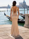 Satin Mermaid Crew Neck Formal Dresses with Feathers