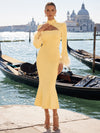 Jersey Bodycon High Neck Formal Dresses with Pleated