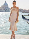 Sequin Mermaid Strapless Formal Dresses with Feathers
