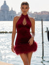 Velvet Bodycon Halter Formal Dresses with Keyhole