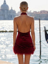 Velvet Bodycon Halter Formal Dresses with Keyhole