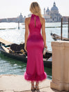 Satin Bodycon Halter Formal Dresses with Side Slit