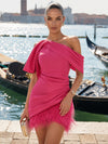 Satin Bodycon One Shoulder Formal Dresses with Pleated
