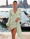 Jersey Sheath V Neck Formal Dresses with Sash