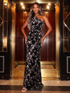Burnout Velvet Mermaid One Shoulder Evening Dresses with Side Waist Ruched Shaping Detail