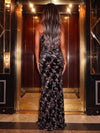 Burnout Velvet Mermaid One Shoulder Evening Dresses with Side Waist Ruched Shaping Detail