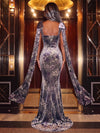 Burnout Velvet Mermaid Square Neck Evening Dresses with Decorative Bow Wide Straps