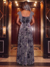 Burnout Velvet A-Line V Neck Evening Dresses with Pleated