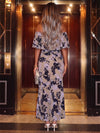 Burnout Velvet Sheath Off Shoulder Evening Dresses with Romantic Overlay Ruffle Flounce