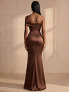 Satin Mermaid Off Shoulder Formal Dresses with Waist Horizontal Ruched Design