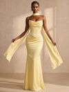 Satin Mermaid Strapless Formal Dresses with Scarf
