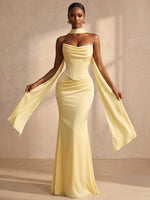 Satin Mermaid Strapless Formal Dresses with Scarf