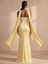 Satin Mermaid Strapless Formal Dresses with Scarf