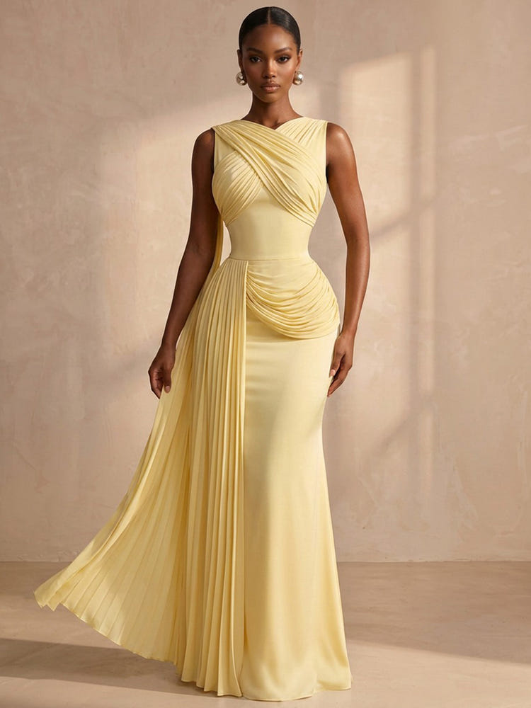 Chiffon Mermaid Cross‑Draped Neckline Formal Dresses with Pleated Side Sash