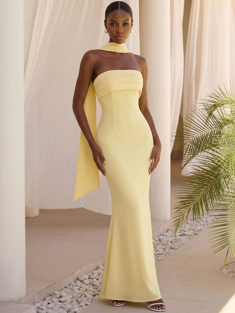 Jersey Mermaid Strapless Formal Dresses with Scarf
