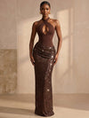 Sequin Mermaid Halter Formal Dresses with Keyhole