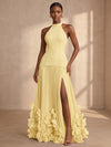 Chiffon A-Line Halter Formal Dresses with 3D Flowers