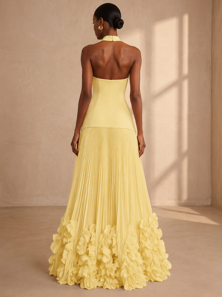 Chiffon A-Line Halter Formal Dresses with 3D Flowers