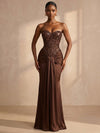 Satin Mermaid Sweetheart Formal Dresses with Sequin Corset Bodice