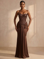 Satin Mermaid Sweetheart Formal Dresses with Sequin Corset Bodice