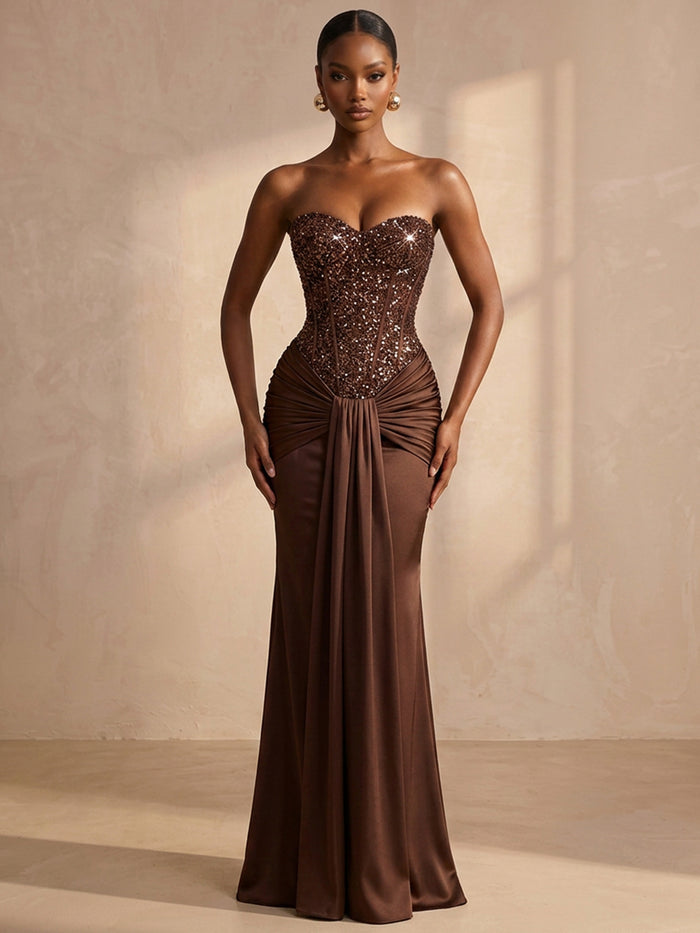 Satin Mermaid Sweetheart Formal Dresses with Sequin Corset Bodice