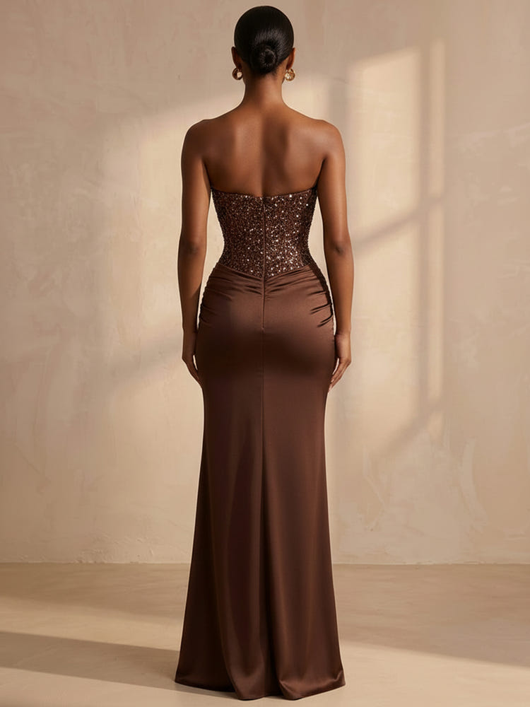 Satin Mermaid Sweetheart Formal Dresses with Sequin Corset Bodice