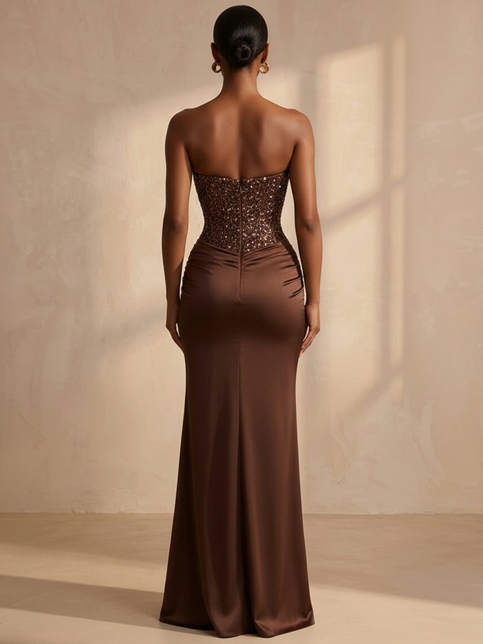Satin Mermaid Sweetheart Formal Dresses with Sequin Corset Bodice