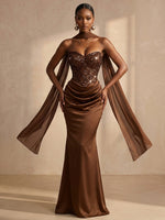 Satin Mermaid Sweetheart Formal Dresses with Sequin Corset Bodice