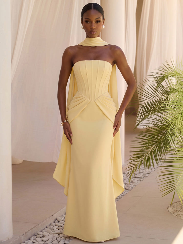 Chiffon Mermaid Strapless Formal Dresses with Corset Bodice