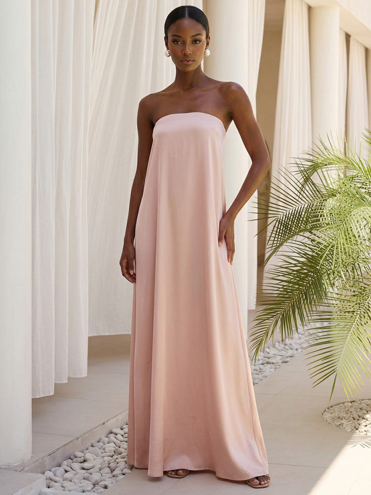Satin A-Line Formal Dresses with Minimalist Straight Strapless Tube Design