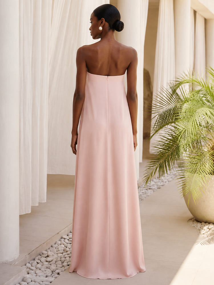 Satin A-Line Formal Dresses with Minimalist Straight Strapless Tube Design