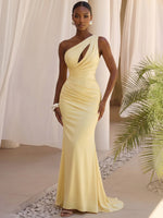 Satin Mermaid One Shoulder Formal Dresses with Layered Draped Ruching On Waist‑Hip