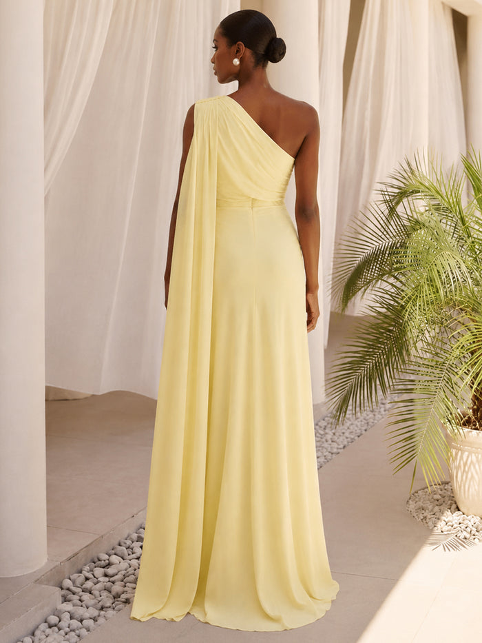 Chiffon Sheath One Shoulder Formal Dresses with Sash