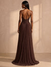Chiffon A-Line Halter Formal Dresses with Deep V Neck