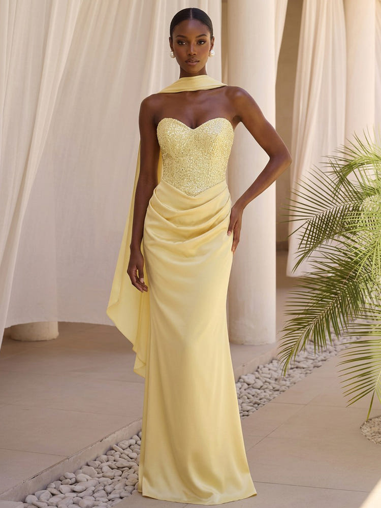 Satin Mermaid Sweetheart Formal Dresses with Sequin Corset Bodice