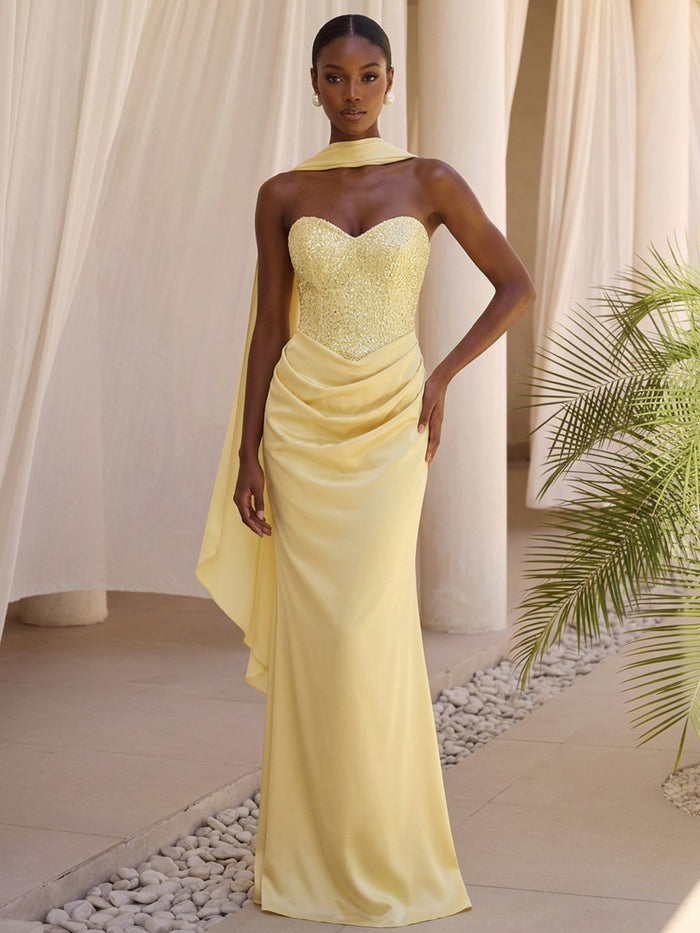 Satin Mermaid Sweetheart Formal Dresses with Sequin Corset Bodice