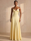 Satin A-Line Spaghetti Straps Formal Dresses with V‑Neck Bust Cup Bodice
