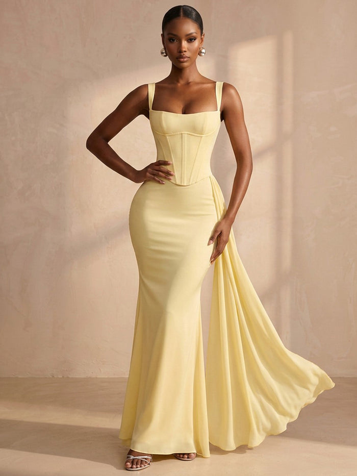 Chiffon Mermaid Square Neck Formal Dresses with Corset Bodice
