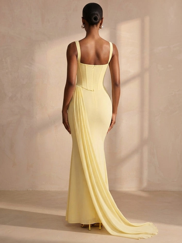 Chiffon Mermaid Square Neck Formal Dresses with Corset Bodice