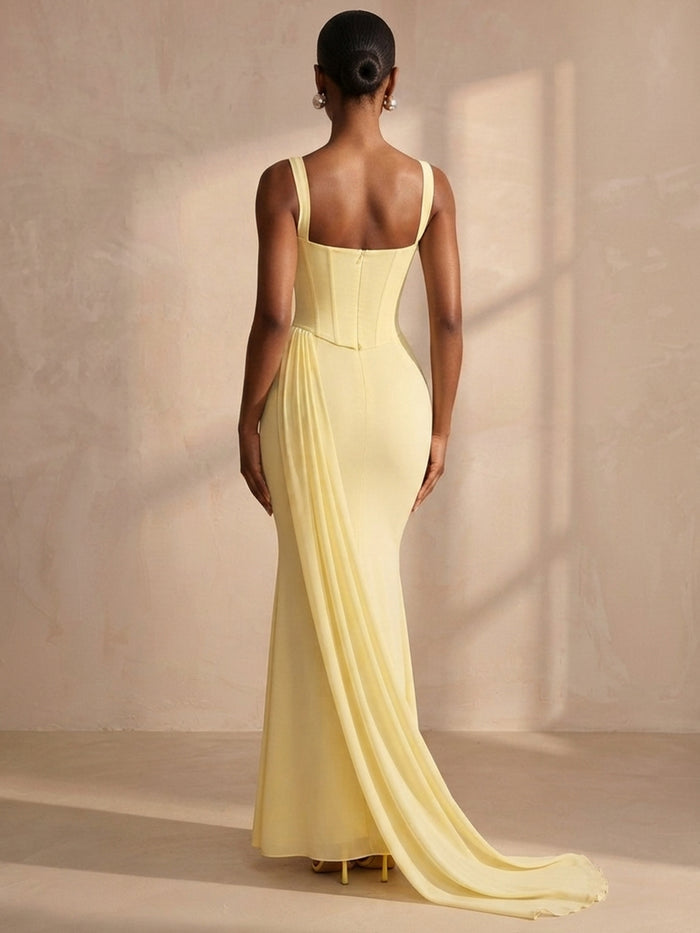 Chiffon Mermaid Square Neck Formal Dresses with Corset Bodice