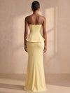 Satin Mermaid Strapless Formal Dresses with Fashion Built‑In Peplum Waist Overlay