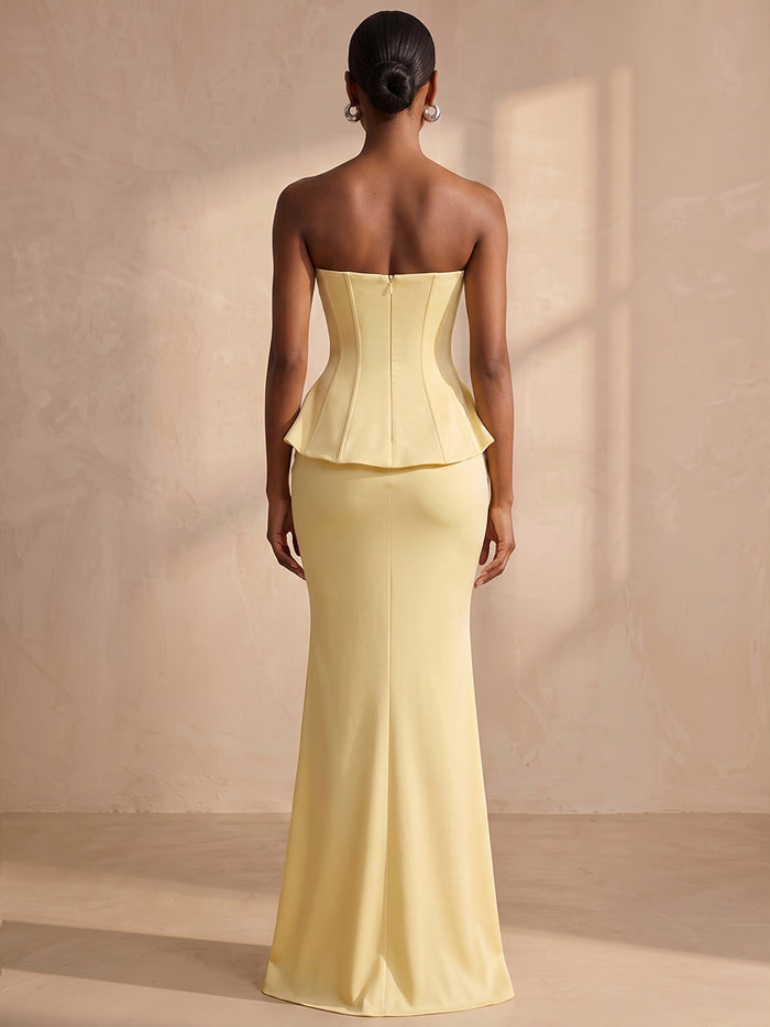 Satin Mermaid Strapless Formal Dresses with Fashion Built‑In Peplum Waist Overlay
