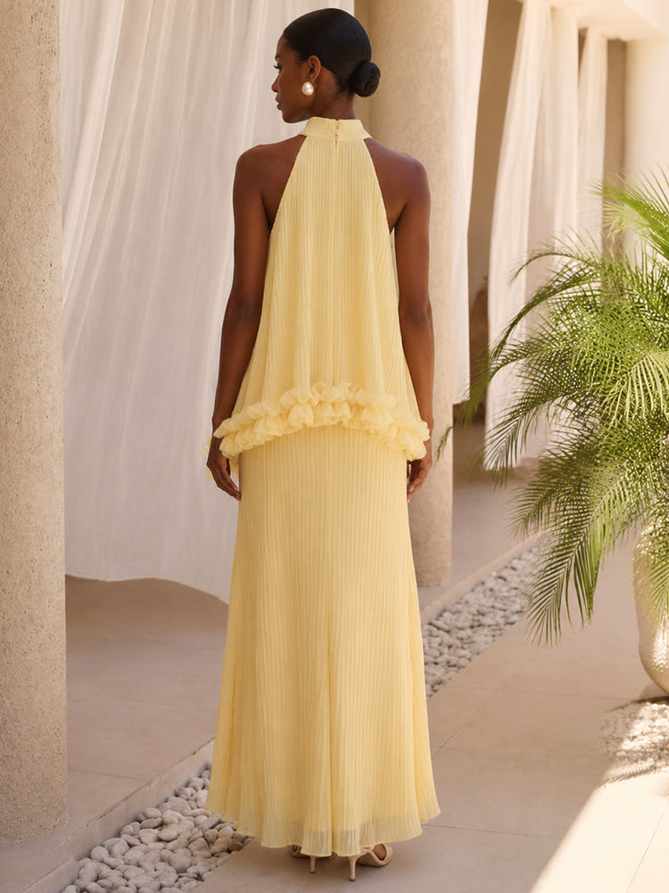 Chiffon A-Line Halter Formal Dresses with Delicate Pleated