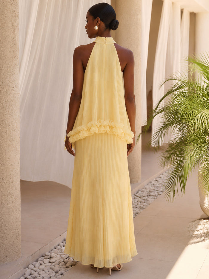 Chiffon A-Line Halter Formal Dresses with Delicate Pleated