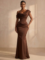 Satin Mermaid One Shoulder Formal Dresses with Side Waist Ruched Shaping Detail