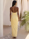 Satin Mermaid Halter Formal Dresses with Deep V Neck
