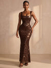Sequin Mermaid Square Neck Formal Dresses with Corset Bodice