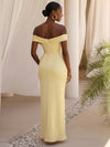 Satin Mermaid Off Shoulder Formal Dresses with Flattering Draped Wrap At Hip