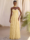 Chiffon A-Line Sweetheart Formal Dresses with Cascading Vertical Ruffles
